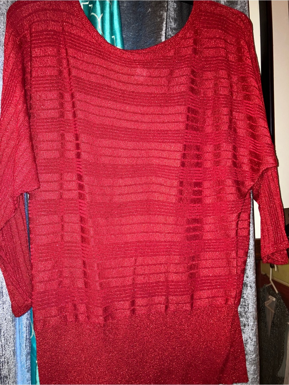 Jaclyn Smith Red Sheer-Striped Lightweight Crewneck Sweater